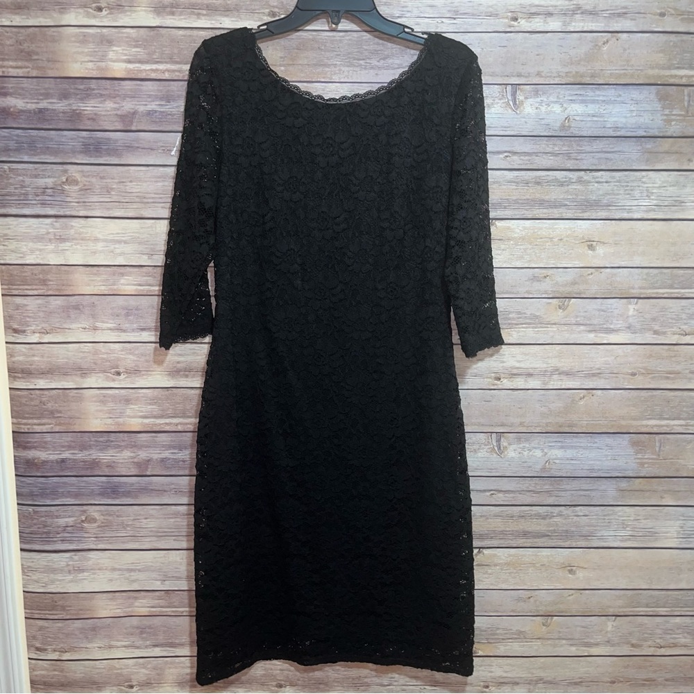 Laundry by Shelli Segal Black Lace Dress Gold Exposed Zipper Size 12